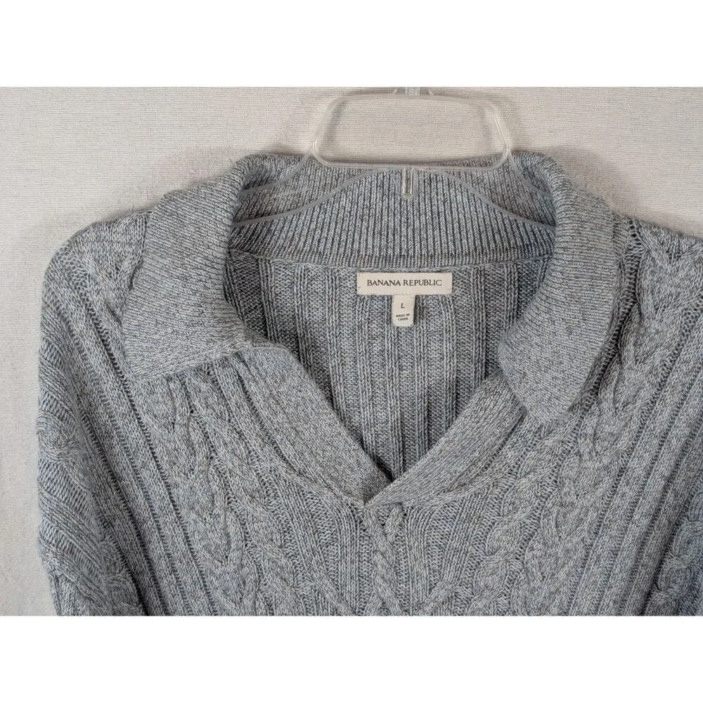 Banana Republic Relaxed Collared Cable Knit Sweater Light Blue Men's Size Large